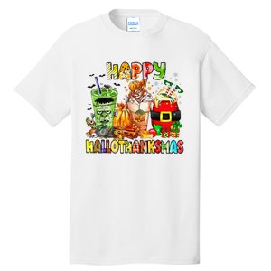 Happy Hallothanksmas Coffee Latte Halloween Thanksgiving Tall T-Shirt