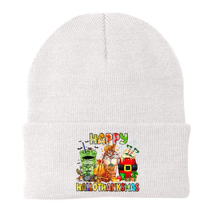 Happy Hallothanksmas Coffee Latte Halloween Thanksgiving Knit Cap Winter Beanie