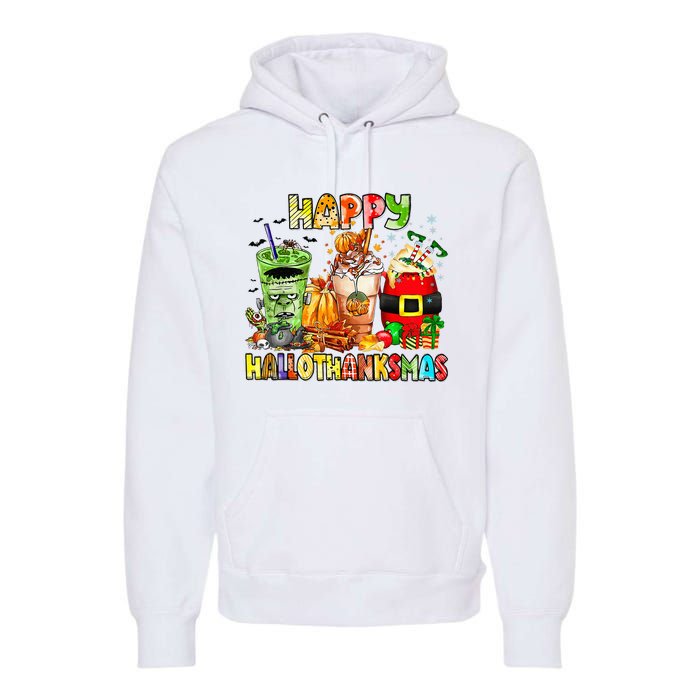 Happy Hallothanksmas Coffee Latte Halloween Thanksgiving Premium Hoodie