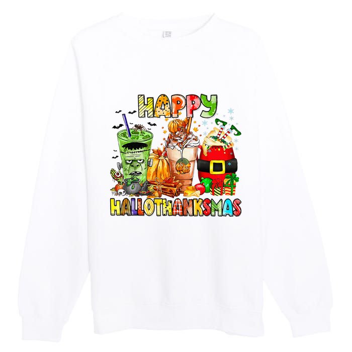 Happy Hallothanksmas Coffee Latte Halloween Thanksgiving Premium Crewneck Sweatshirt