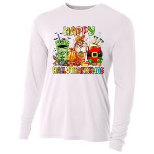 Happy Hallothanksmas Coffee Latte Halloween Thanksgiving Cooling Performance Long Sleeve Crew