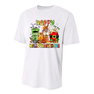 Happy Hallothanksmas Coffee Latte Halloween Thanksgiving Performance Sprint T-Shirt