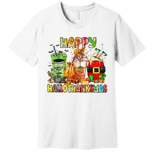 Happy Hallothanksmas Coffee Latte Halloween Thanksgiving Premium T-Shirt