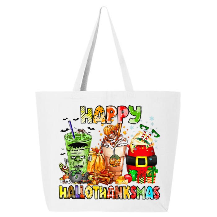 Happy Hallothanksmas Coffee Latte Halloween Thanksgiving 25L Jumbo Tote