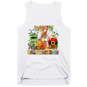 Happy Hallothanksmas Coffee Latte Halloween Thanksgiving Tank Top