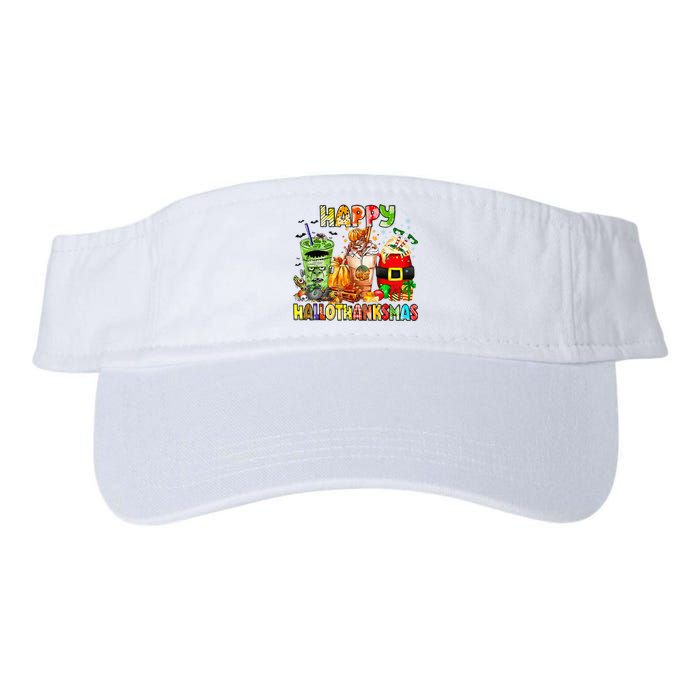 Happy Hallothanksmas Coffee Latte Halloween Thanksgiving Valucap Bio-Washed Visor