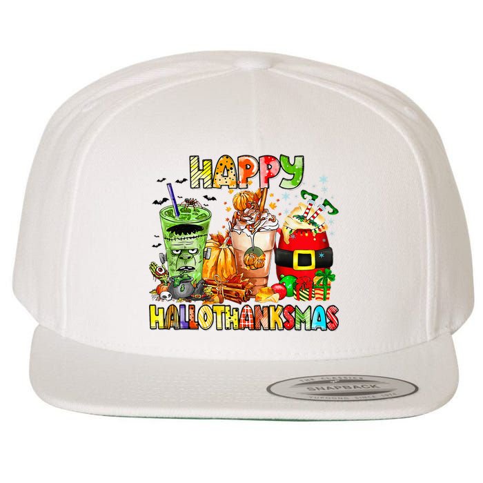 Happy Hallothanksmas Coffee Latte Halloween Thanksgiving Wool Snapback Cap