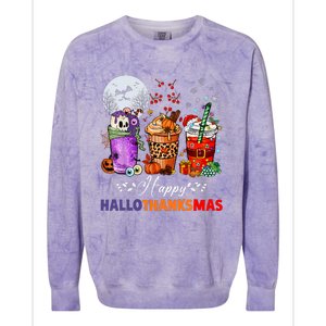 Happy Hallothanksmas Coffee Latte Halloween Thanksgiving Colorblast Crewneck Sweatshirt