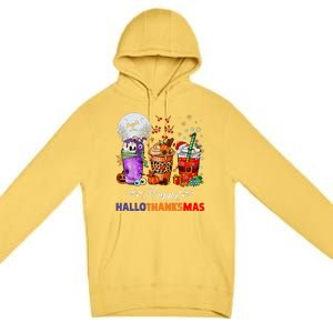 Happy Hallothanksmas Coffee Latte Halloween Thanksgiving Premium Pullover Hoodie