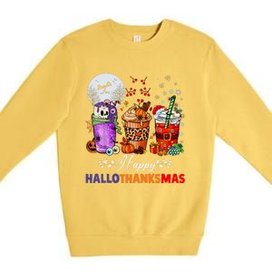 Happy Hallothanksmas Coffee Latte Halloween Thanksgiving Premium Crewneck Sweatshirt