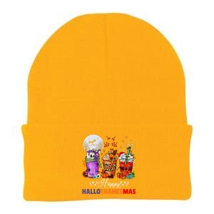 Happy Hallothanksmas Coffee Latte Halloween Thanksgiving Knit Cap Winter Beanie