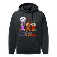 Happy Hallothanksmas Coffee Latte Halloween Thanksgiving Performance Fleece Hoodie