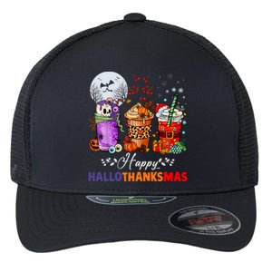 Happy Hallothanksmas Coffee Latte Halloween Thanksgiving Flexfit Unipanel Trucker Cap