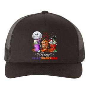 Happy Hallothanksmas Coffee Latte Halloween Thanksgiving Yupoong Adult 5-Panel Trucker Hat