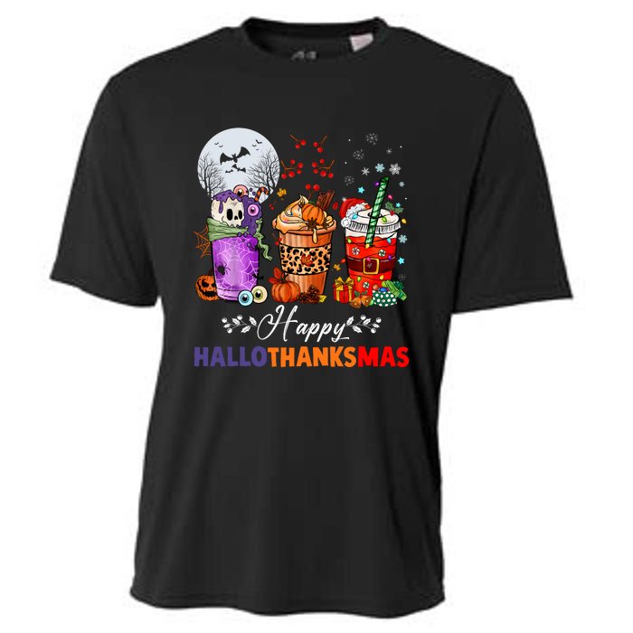 Happy Hallothanksmas Coffee Latte Halloween Thanksgiving Cooling Performance Crew T-Shirt