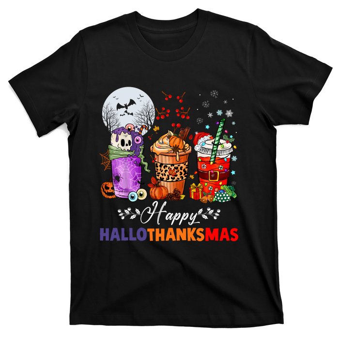 Happy Hallothanksmas Coffee Latte Halloween Thanksgiving T-Shirt