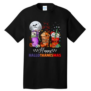 Happy Hallothanksmas Coffee Latte Halloween Thanksgiving Tall T-Shirt