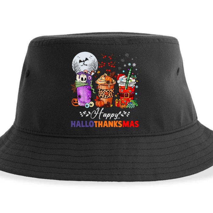 Happy Hallothanksmas Coffee Latte Halloween Thanksgiving Sustainable Bucket Hat