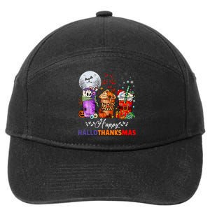 Happy Hallothanksmas Coffee Latte Halloween Thanksgiving 7-Panel Snapback Hat