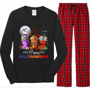 Happy Hallothanksmas Coffee Latte Halloween Thanksgiving Long Sleeve Pajama Set