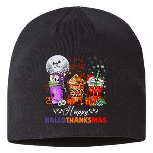 Happy Hallothanksmas Coffee Latte Halloween Thanksgiving Sustainable Beanie