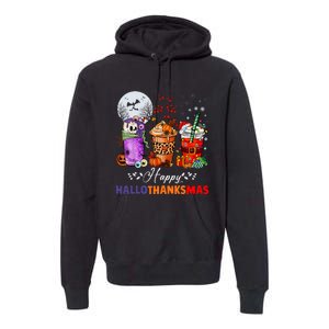 Happy Hallothanksmas Coffee Latte Halloween Thanksgiving Premium Hoodie