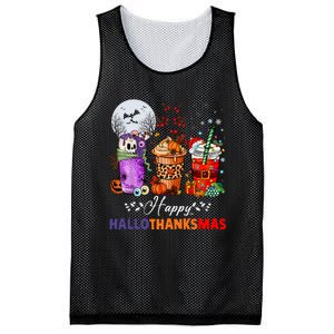 Happy Hallothanksmas Coffee Latte Halloween Thanksgiving Mesh Reversible Basketball Jersey Tank