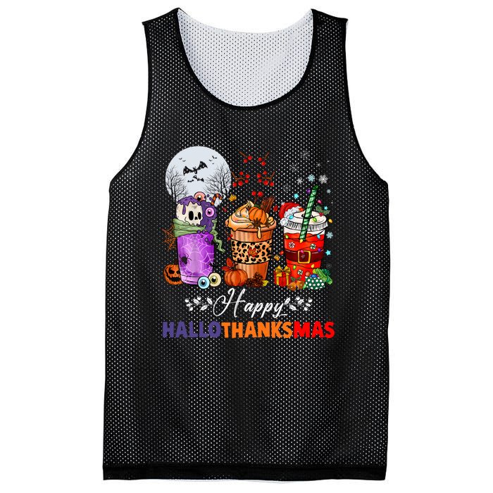 Happy Hallothanksmas Coffee Latte Halloween Thanksgiving Mesh Reversible Basketball Jersey Tank