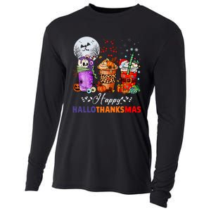 Happy Hallothanksmas Coffee Latte Halloween Thanksgiving Cooling Performance Long Sleeve Crew