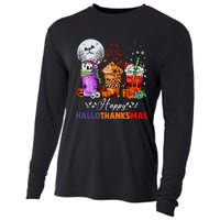 Happy Hallothanksmas Coffee Latte Halloween Thanksgiving Cooling Performance Long Sleeve Crew