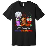 Happy Hallothanksmas Coffee Latte Halloween Thanksgiving Premium T-Shirt