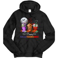 Happy Hallothanksmas Coffee Latte Halloween Thanksgiving Tie Dye Hoodie