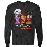 Happy Hallothanksmas Coffee Latte Halloween Thanksgiving Tie-Dye Long Sleeve Shirt