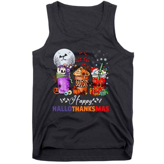 Happy Hallothanksmas Coffee Latte Halloween Thanksgiving Tank Top