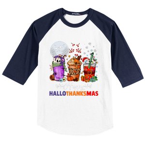 Happy Hallothanksmas Coffee Latte Halloween Thanksgiving Baseball Sleeve Shirt