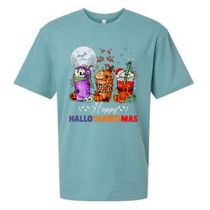 Happy Hallothanksmas Coffee Latte Halloween Thanksgiving Sueded Cloud Jersey T-Shirt