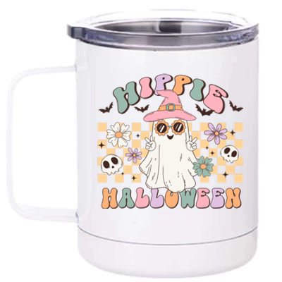 Hippie Halloween Cute Ghost Spooky Season Funny Halloween Costume Gift 12 oz Stainless Steel Tumbler Cup