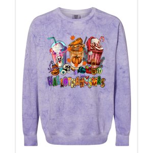 Happy Hallothanksmas Coffee Latte Halloween Thanksgiving Colorblast Crewneck Sweatshirt