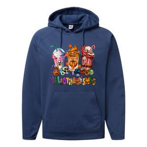 Happy Hallothanksmas Coffee Latte Halloween Thanksgiving Performance Fleece Hoodie