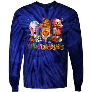 Happy Hallothanksmas Coffee Latte Halloween Thanksgiving Tie-Dye Long Sleeve Shirt