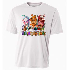 Happy Hallothanksmas Coffee Latte Halloween Thanksgiving Cooling Performance Crew T-Shirt