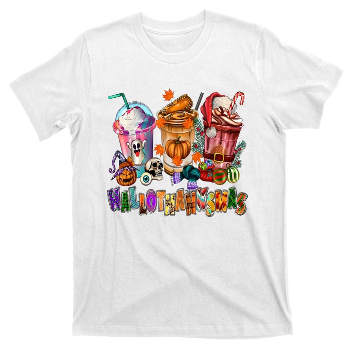 Happy Hallothanksmas Coffee Latte Halloween Thanksgiving T-Shirt