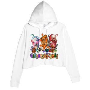 Happy Hallothanksmas Coffee Latte Halloween Thanksgiving Crop Fleece Hoodie