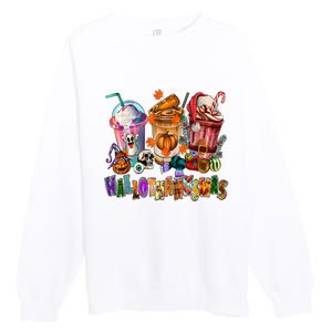 Happy Hallothanksmas Coffee Latte Halloween Thanksgiving Premium Crewneck Sweatshirt