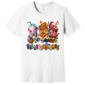 Happy Hallothanksmas Coffee Latte Halloween Thanksgiving Premium T-Shirt