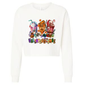 Happy Hallothanksmas Coffee Latte Halloween Thanksgiving Cropped Pullover Crew