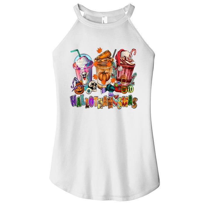 Happy Hallothanksmas Coffee Latte Halloween Thanksgiving Women's Perfect Tri Rocker Tank