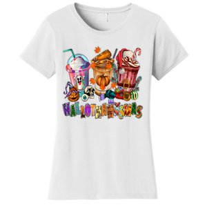 Happy Hallothanksmas Coffee Latte Halloween Thanksgiving Women's T-Shirt