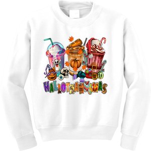 Happy Hallothanksmas Coffee Latte Halloween Thanksgiving Kids Sweatshirt