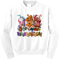 Happy Hallothanksmas Coffee Latte Halloween Thanksgiving Kids Sweatshirt